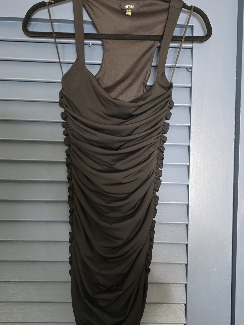 AFRM Black Ruched Tank Midi Dress